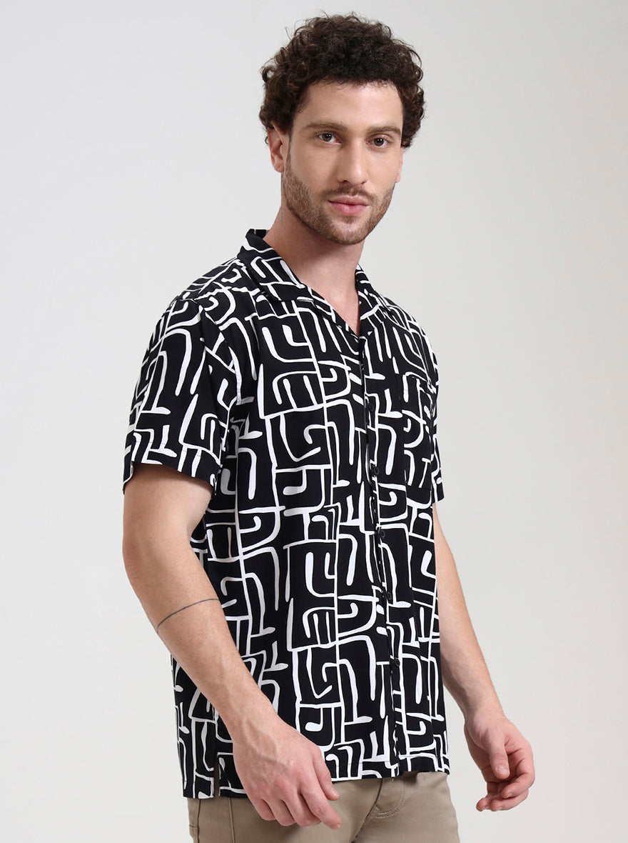 Black Printed Slim Fit Casual Shirt | JadeBlue