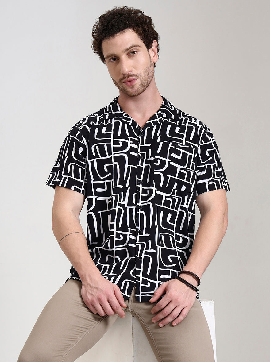 Black Printed Slim Fit Casual Shirt | JadeBlue
