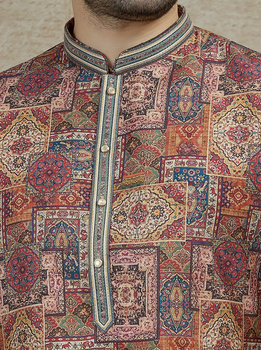 Brown & Multicolor Printed Kurta Pajama | Virasana
