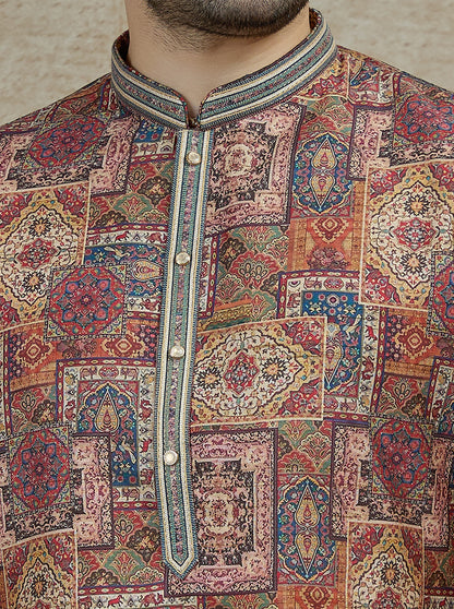 Brown & Multicolor Printed Kurta Pajama | Virasana
