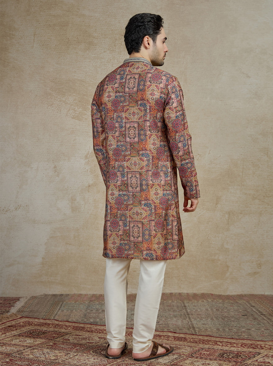 Brown & Multicolor Printed Kurta Pajama | Virasana