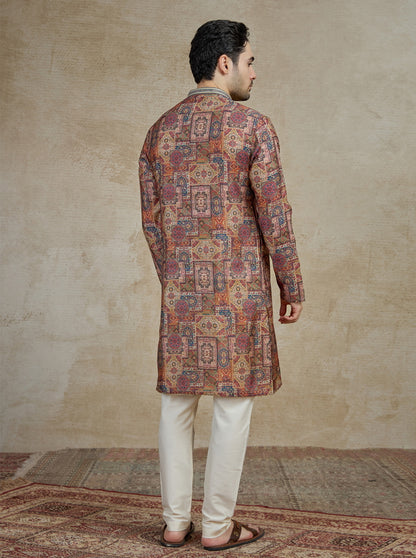 Brown & Multicolor Printed Kurta Pajama | Virasana