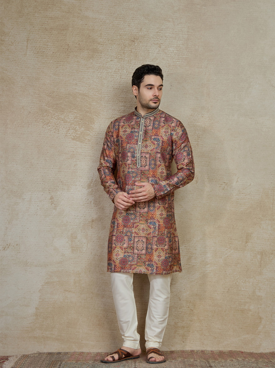 Brown & Multicolor Printed Kurta Pajama | Virasana