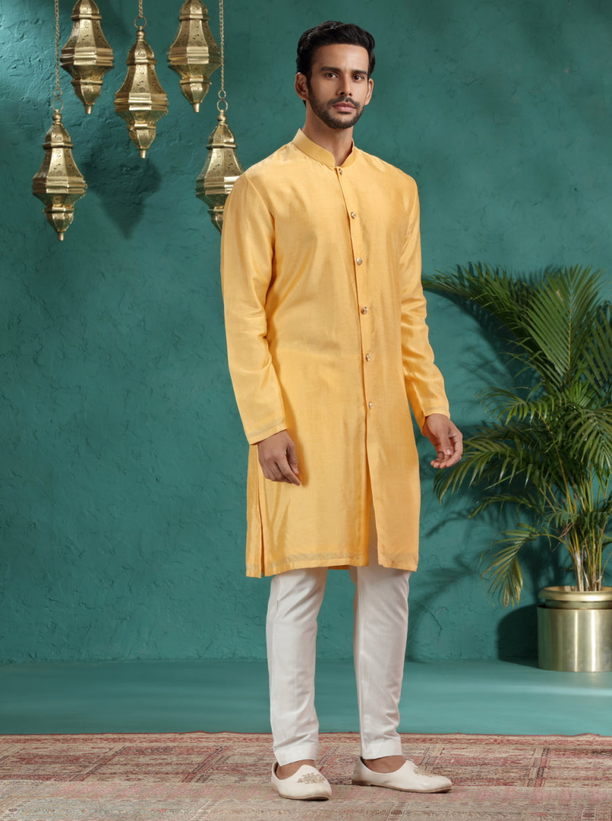 Mustard Yellow Solid Kurta Pajama | TULA