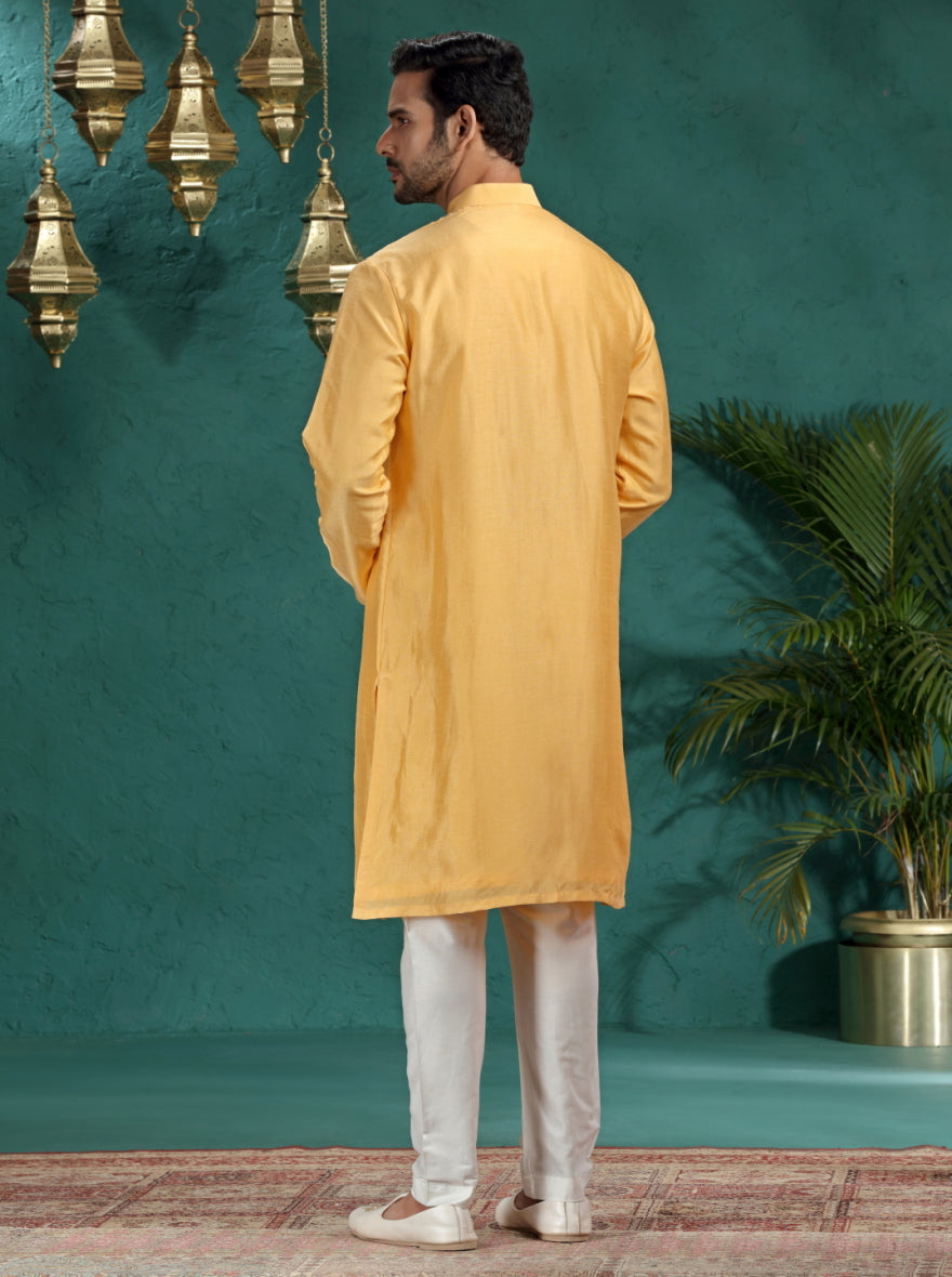 Mustard Yellow Solid Kurta Pajama | TULA