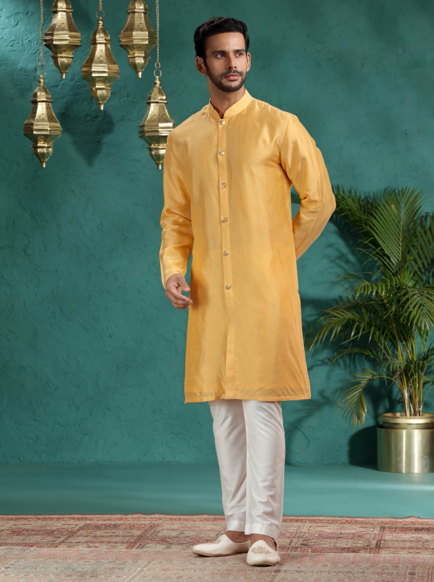 Mustard Yellow Solid Kurta Pajama | TULA