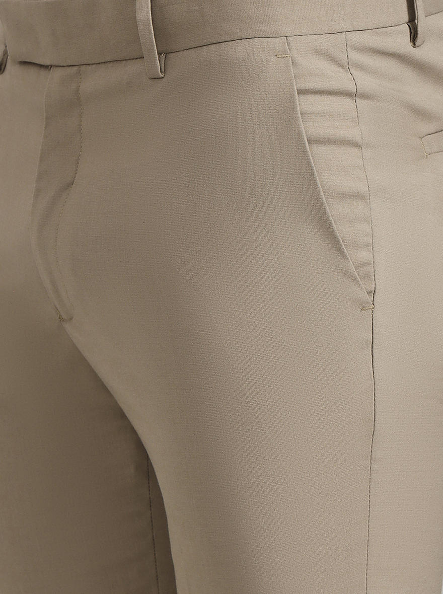 Khaki Solid Slim Fit Formal Trouser | Greenfibre