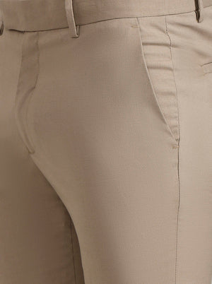 Khaki Solid Slim Fit Formal Trouser | Greenfibre