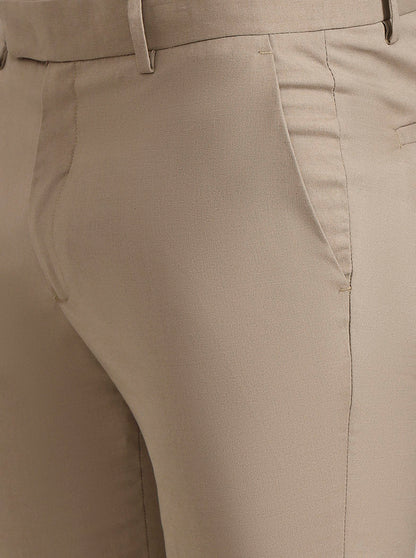 Khaki Solid Slim Fit Formal Trouser | Greenfibre