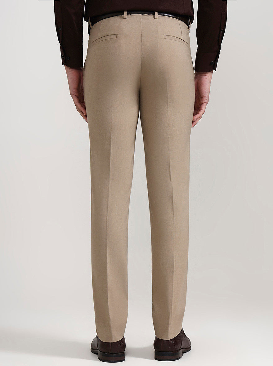 Khaki Solid Slim Fit Formal Trouser | Greenfibre