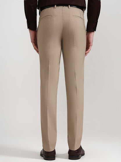 Khaki Solid Slim Fit Formal Trouser | Greenfibre