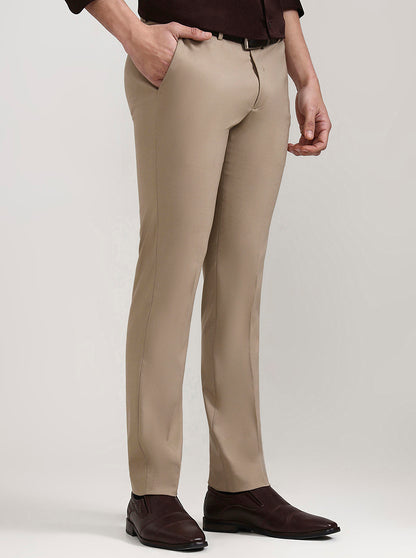 Khaki Solid Slim Fit Formal Trouser | Greenfibre
