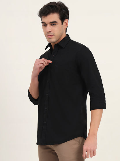 Black Solid Slim Fit Semi Casual Shirt | Greenfibre