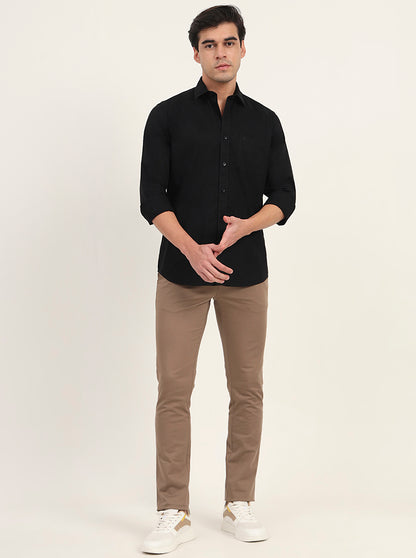 Black Solid Slim Fit Semi Casual Shirt | Greenfibre