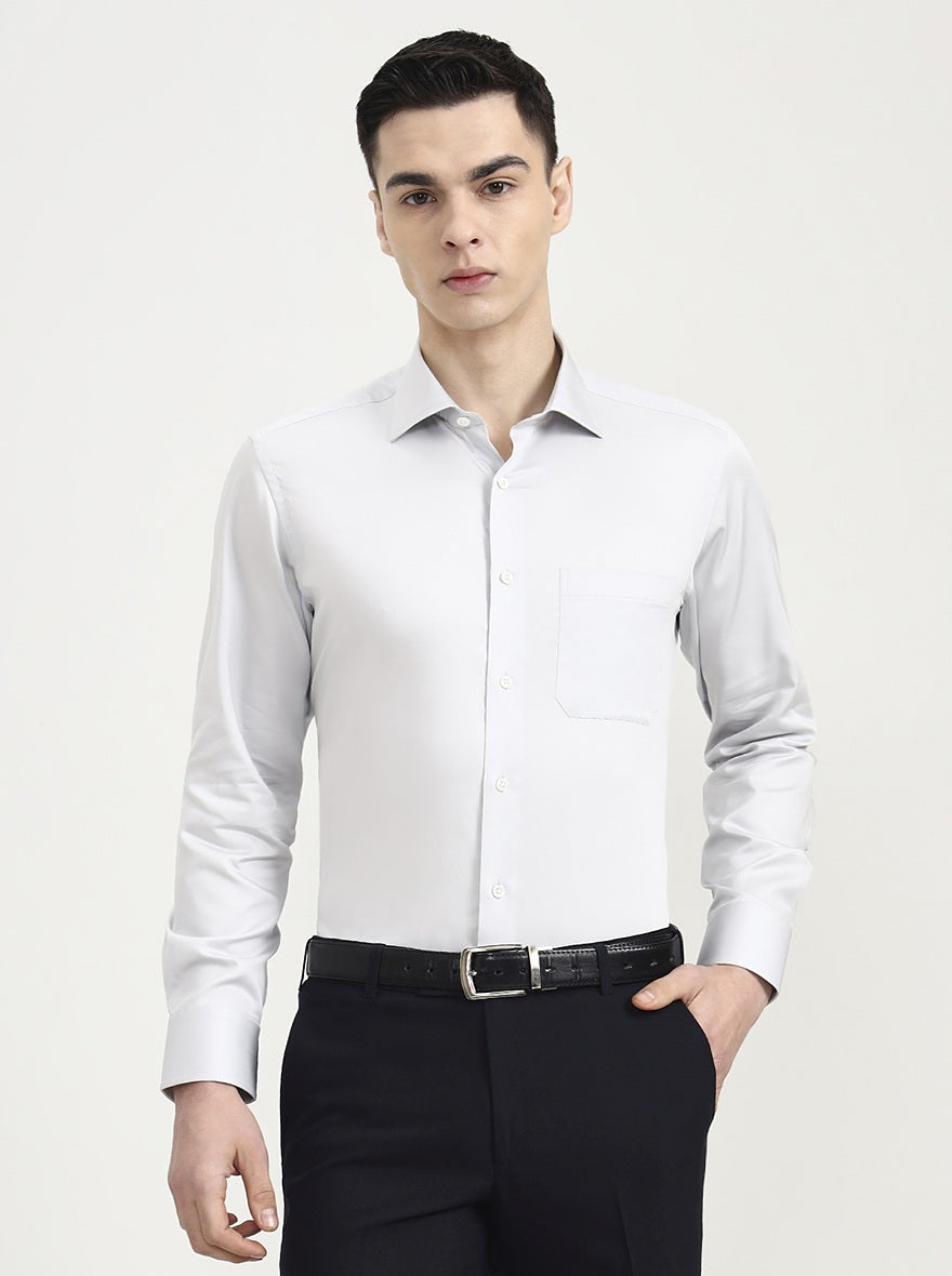 Light Grey Solid Slim Fit Formal Shirt | JadeBlue Super Luxe