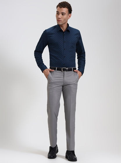 Navy Blue Striped Slim Fit Formal Shirt | JadeBlue Youth