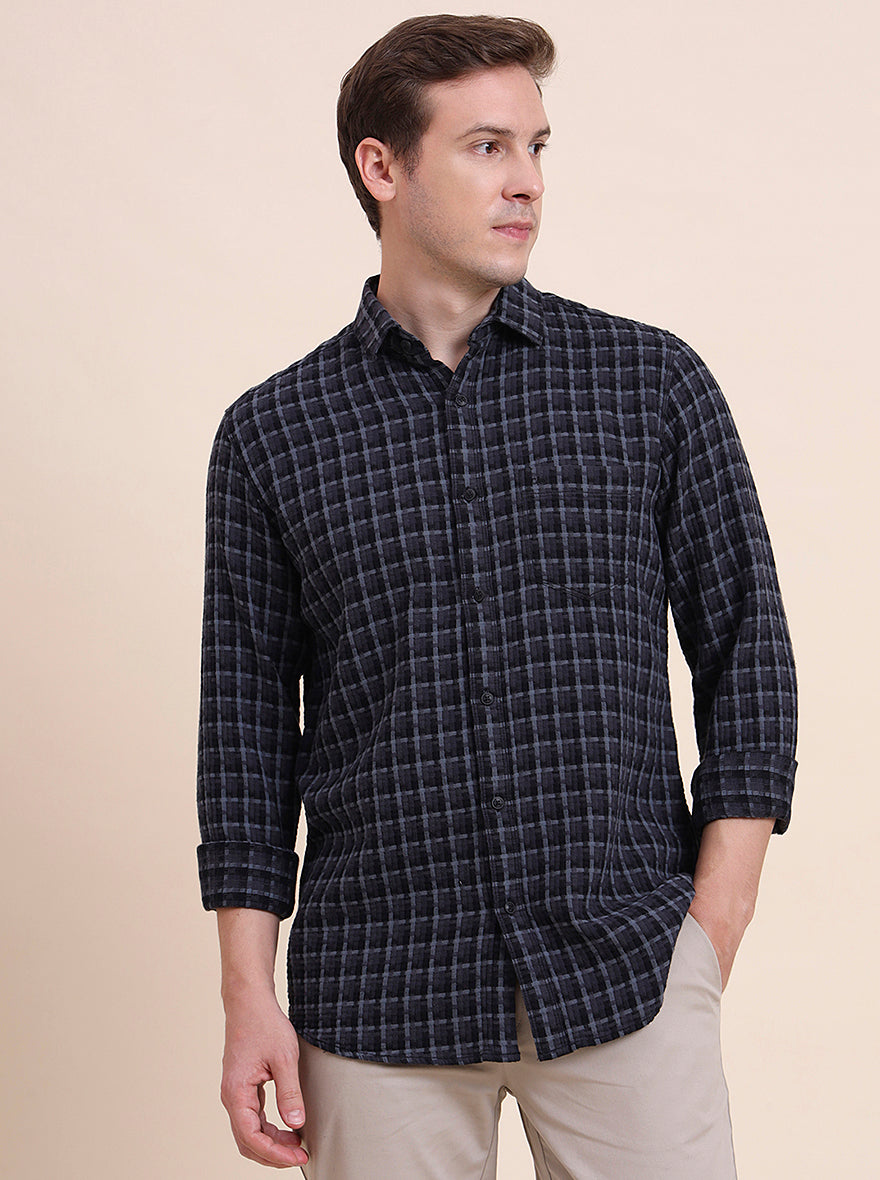 Black Checked Slim Fit Casual Shirt | JadeBlue