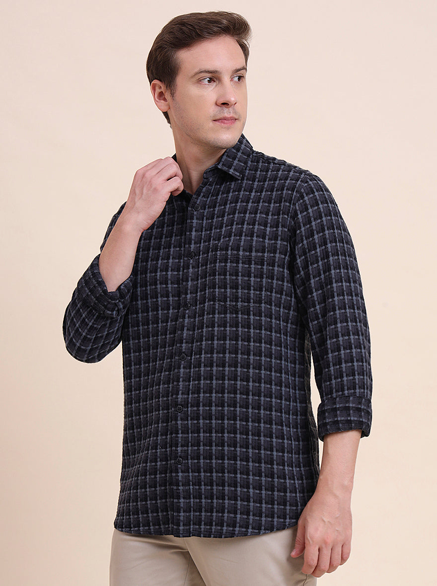 Black Checked Slim Fit Casual Shirt | JadeBlue