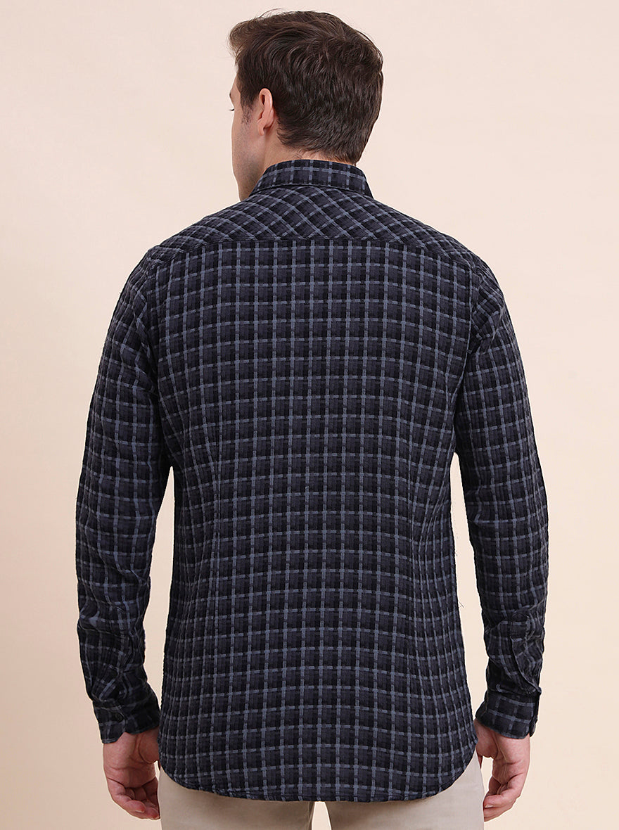 Black Checked Slim Fit Casual Shirt | JadeBlue