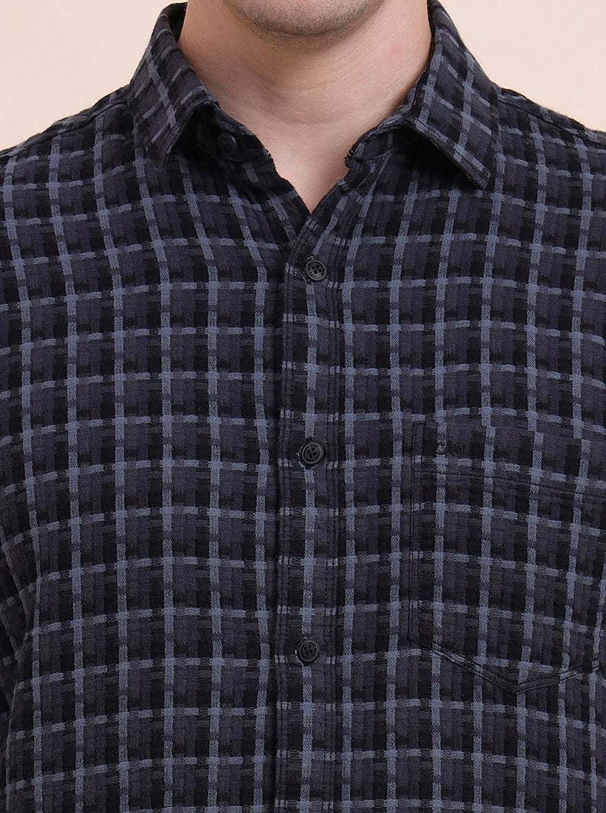 Black Checked Slim Fit Casual Shirt | JadeBlue