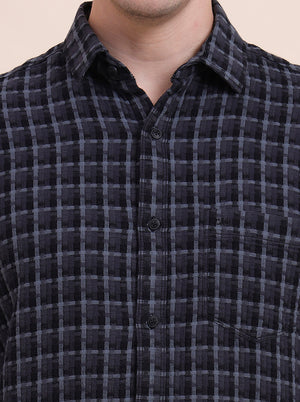 Black Checked Slim Fit Casual Shirt | JadeBlue