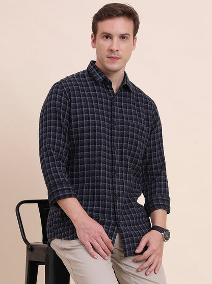 Black Checked Slim Fit Casual Shirt | JadeBlue