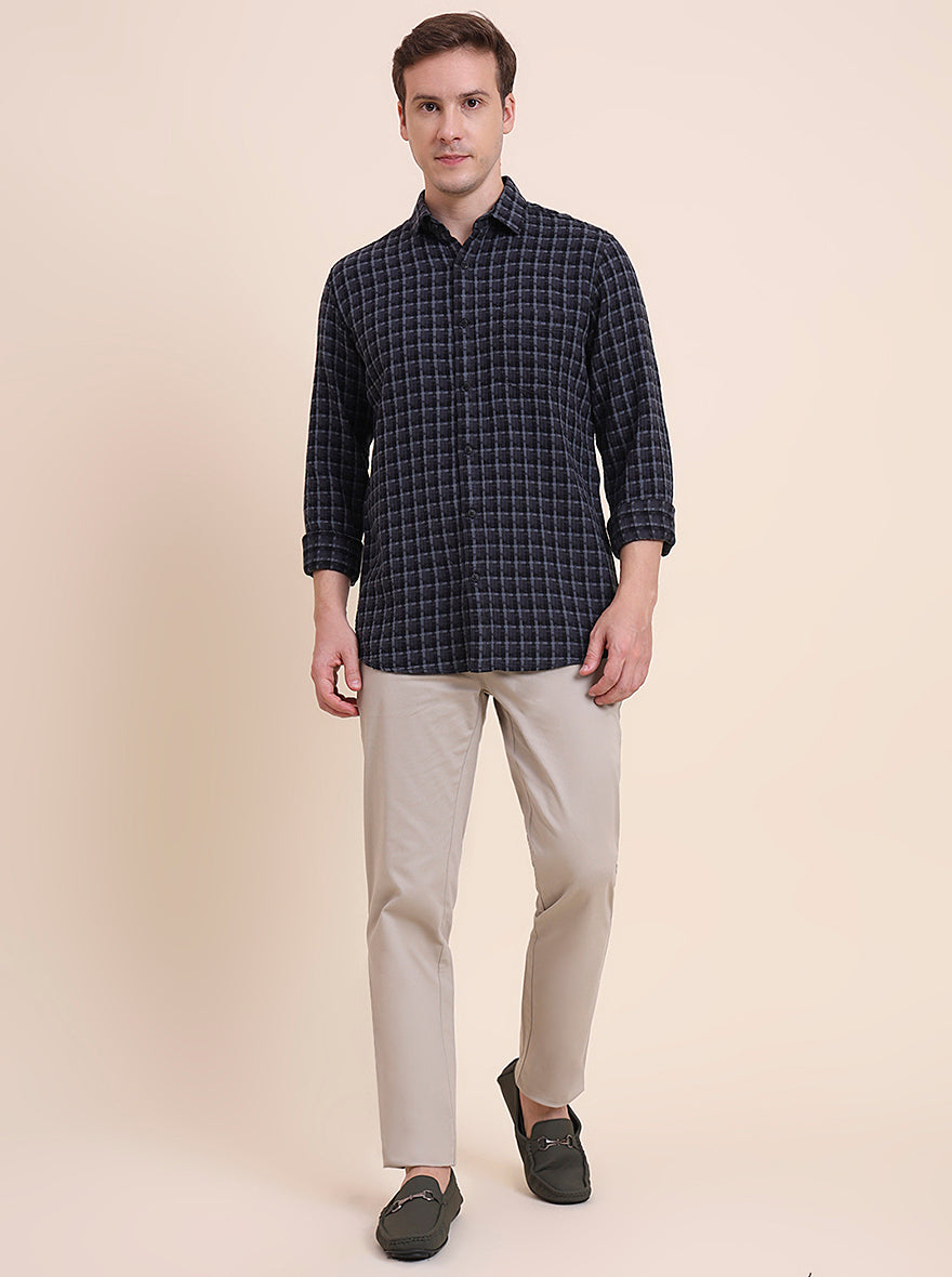 Black Checked Slim Fit Casual Shirt | JadeBlue
