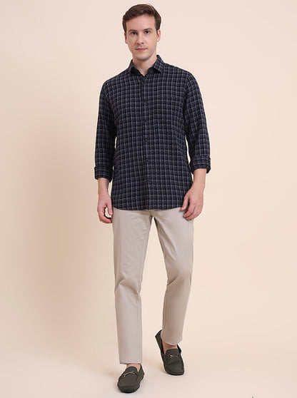 Black Checked Slim Fit Casual Shirt | JadeBlue