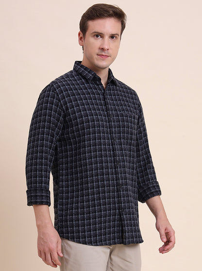 Black Checked Slim Fit Casual Shirt | JadeBlue