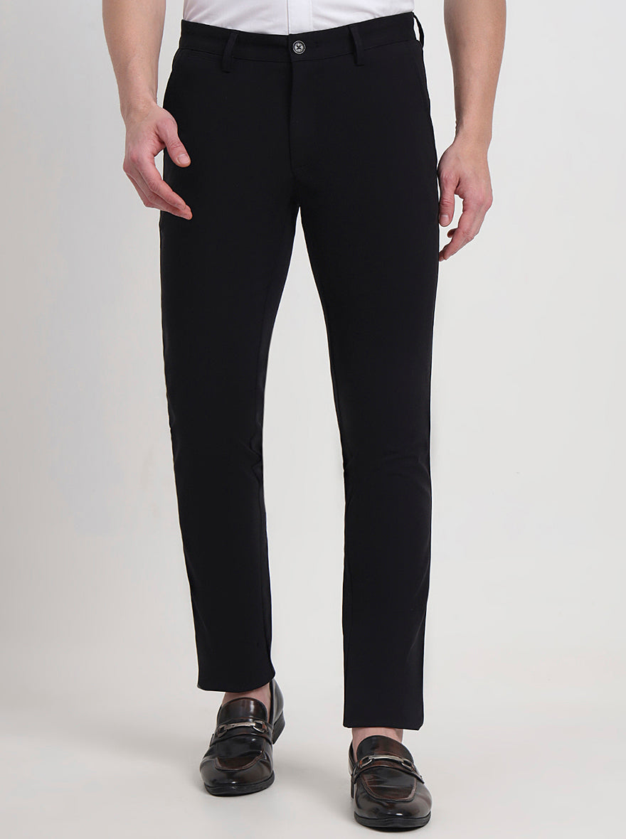 Black Solid Slim Fit Casual Trouser | JadeBlue