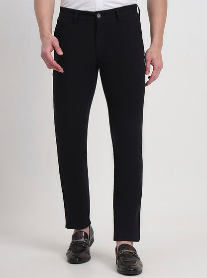 Black Solid Slim Fit Casual Trouser | JadeBlue