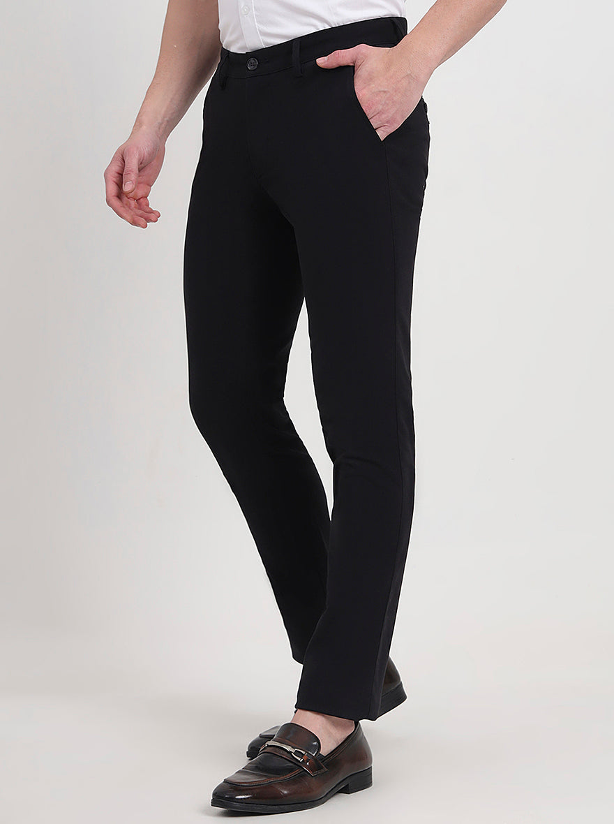 Black Solid Slim Fit Casual Trouser | JadeBlue
