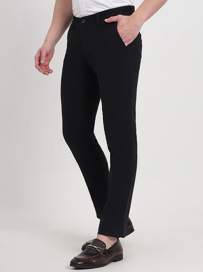 Black Solid Slim Fit Casual Trouser | JadeBlue