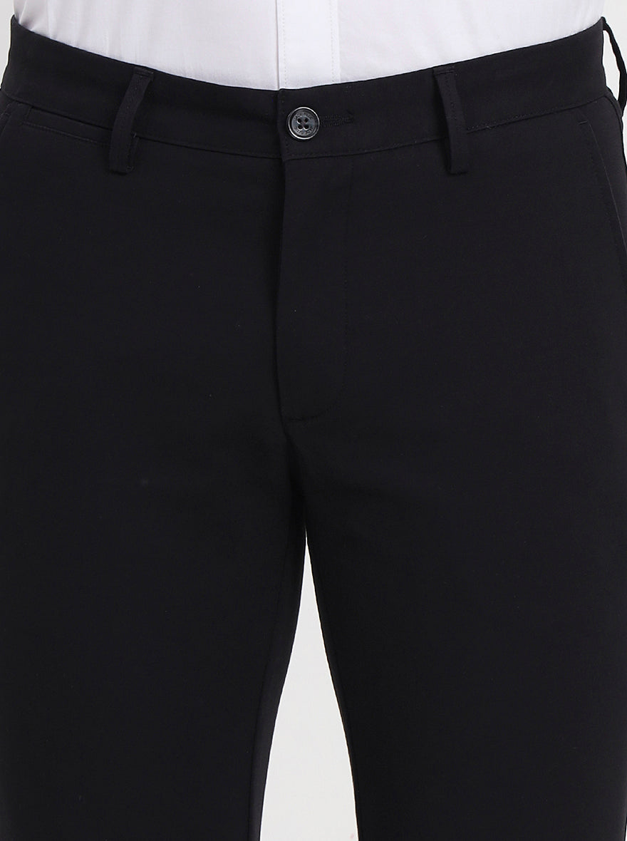 Black Solid Slim Fit Casual Trouser | JadeBlue
