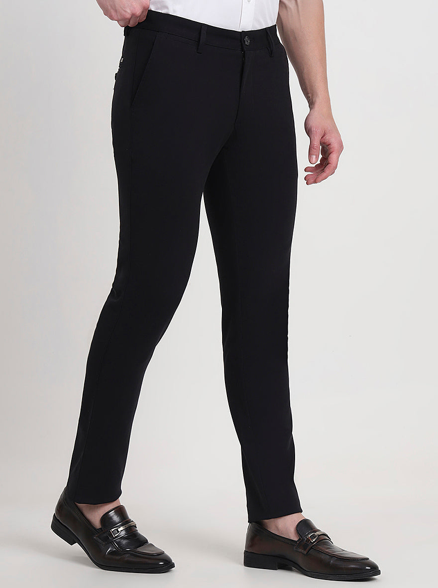 Black Solid Slim Fit Casual Trouser | JadeBlue