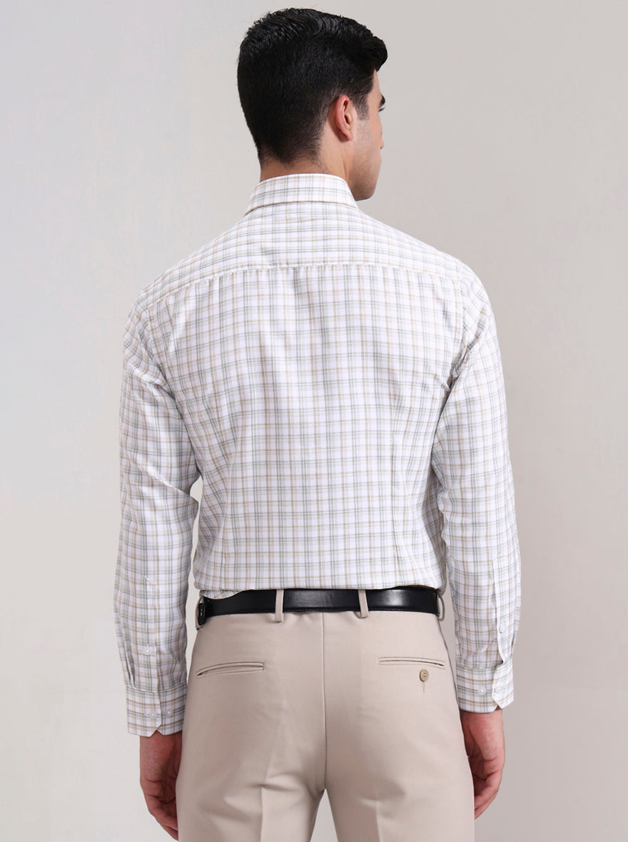 Green & Fawn Checked Slim Fit Formal Shirt | Greenfibre