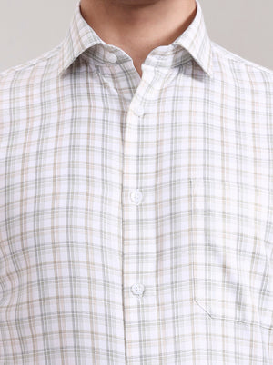 Green & Fawn Checked Slim Fit Formal Shirt | Greenfibre