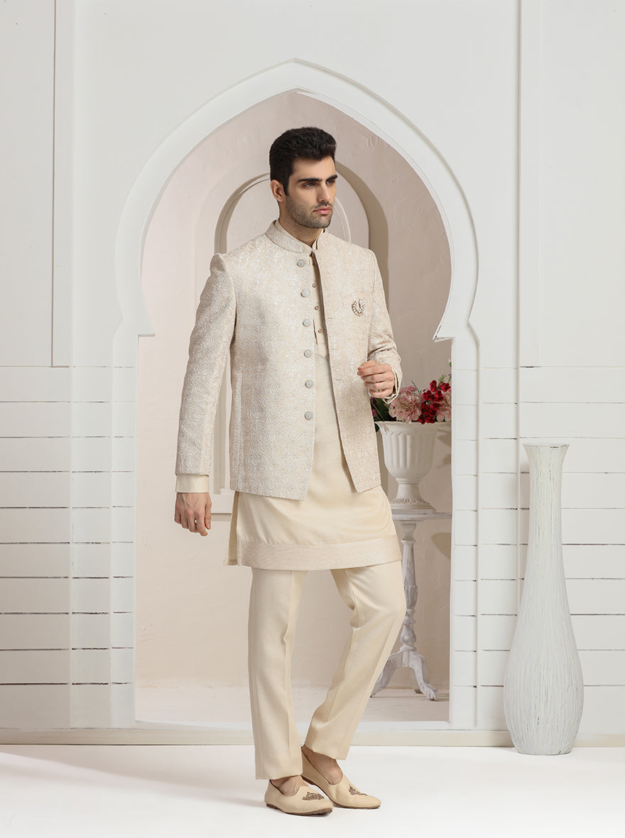 Beige Embroidered Jodhpuri Suit | TULA