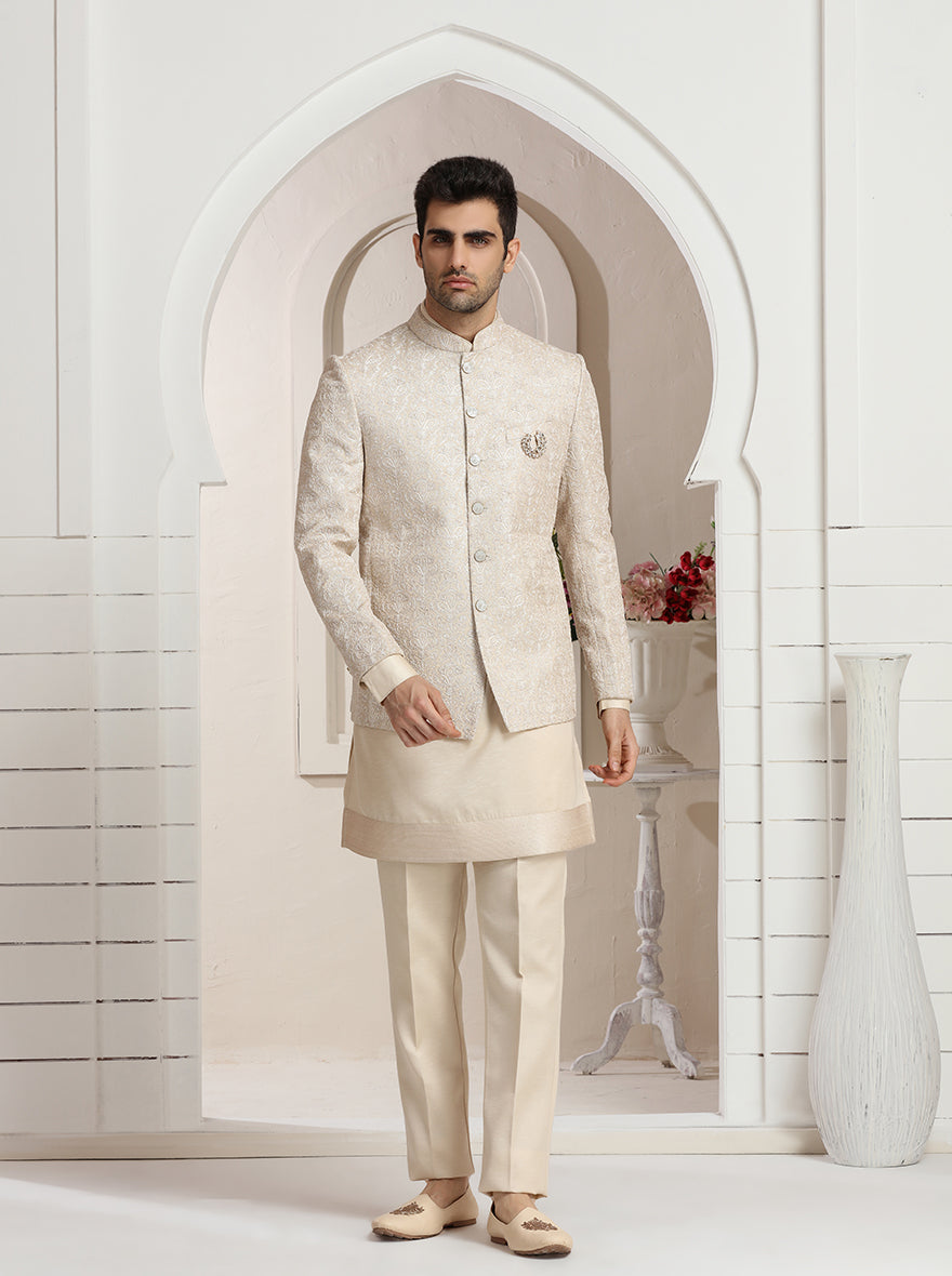 Beige Embroidered Jodhpuri Suit | TULA