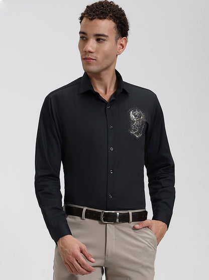 Green Printed Slim Fit Party Wear Shirt | Wyre
