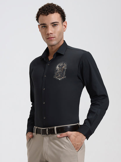 Green Printed Slim Fit Party Wear Shirt | Wyre