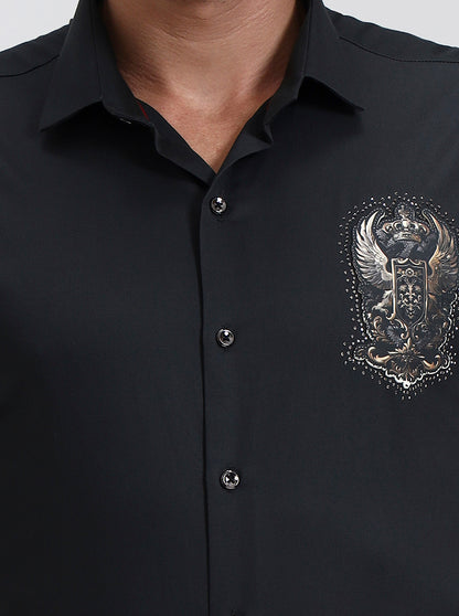 Green Printed Slim Fit Party Wear Shirt | Wyre