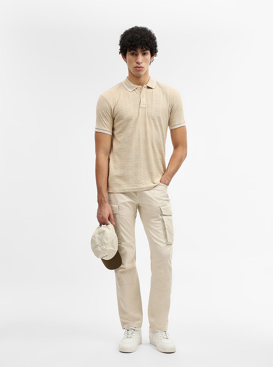 Fawn Jacquard Slim Fit Polo T-Shirt | Greenfibre