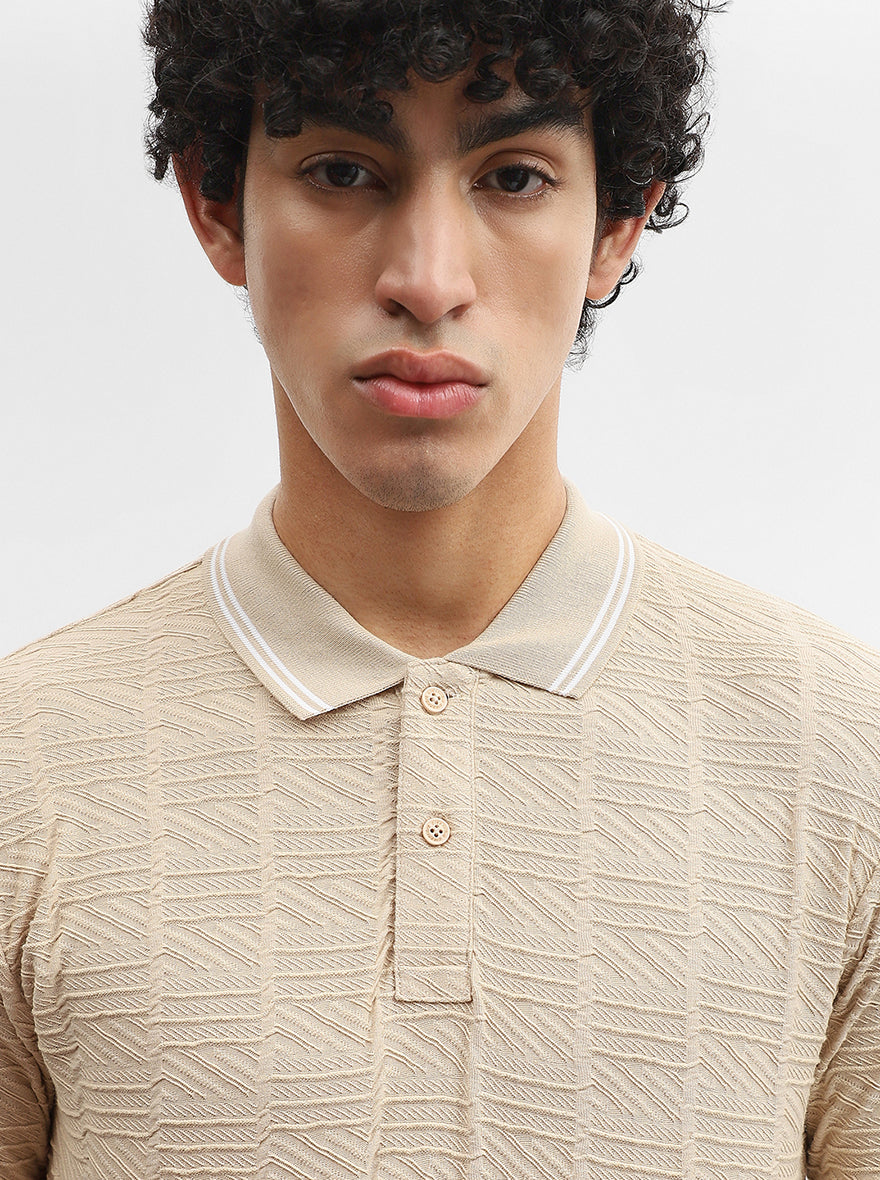Fawn Jacquard Slim Fit Polo T-Shirt | Greenfibre