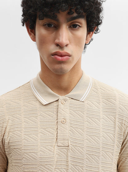 Fawn Jacquard Slim Fit Polo T-Shirt | Greenfibre