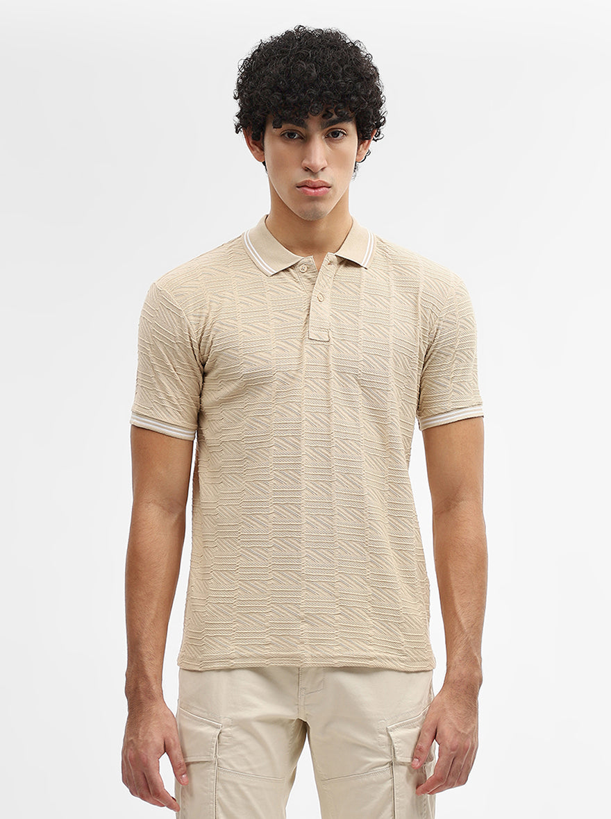 Fawn Jacquard Slim Fit Polo T-Shirt | Greenfibre