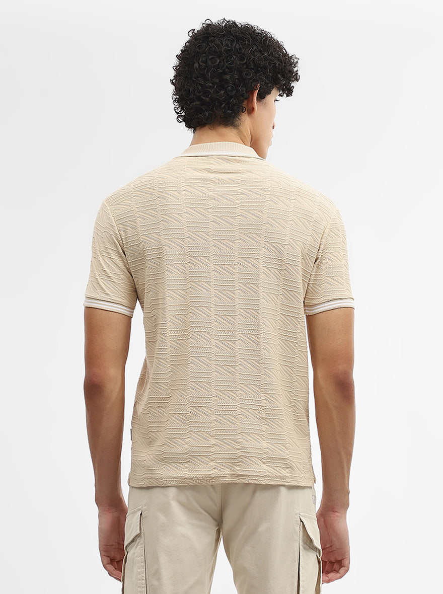 Fawn Jacquard Slim Fit Polo T-Shirt | Greenfibre