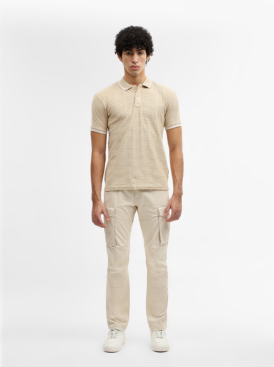 Fawn Jacquard Slim Fit Polo T-Shirt | Greenfibre