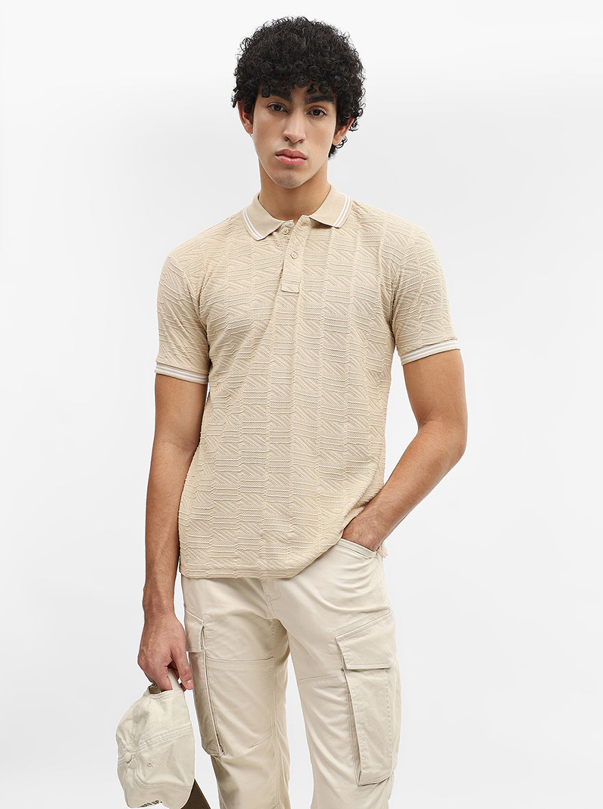 Fawn Jacquard Slim Fit Polo T-Shirt | Greenfibre