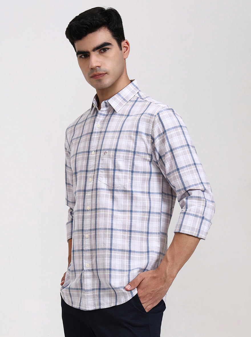 Light Purple Checked Slim Fit Casual Shirt | Greenfibre
